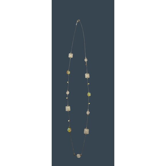 Vintage-Inspired 37" Silver-Tone Necklace Millefiori  Faux Gemstone Beads - Picture 6 of 6